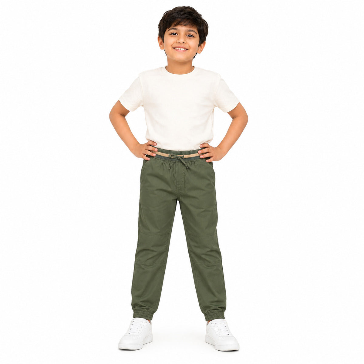 Urban Jipsy Boys Olive Green Jogger Trouser with Elastic Waist & Drawstring