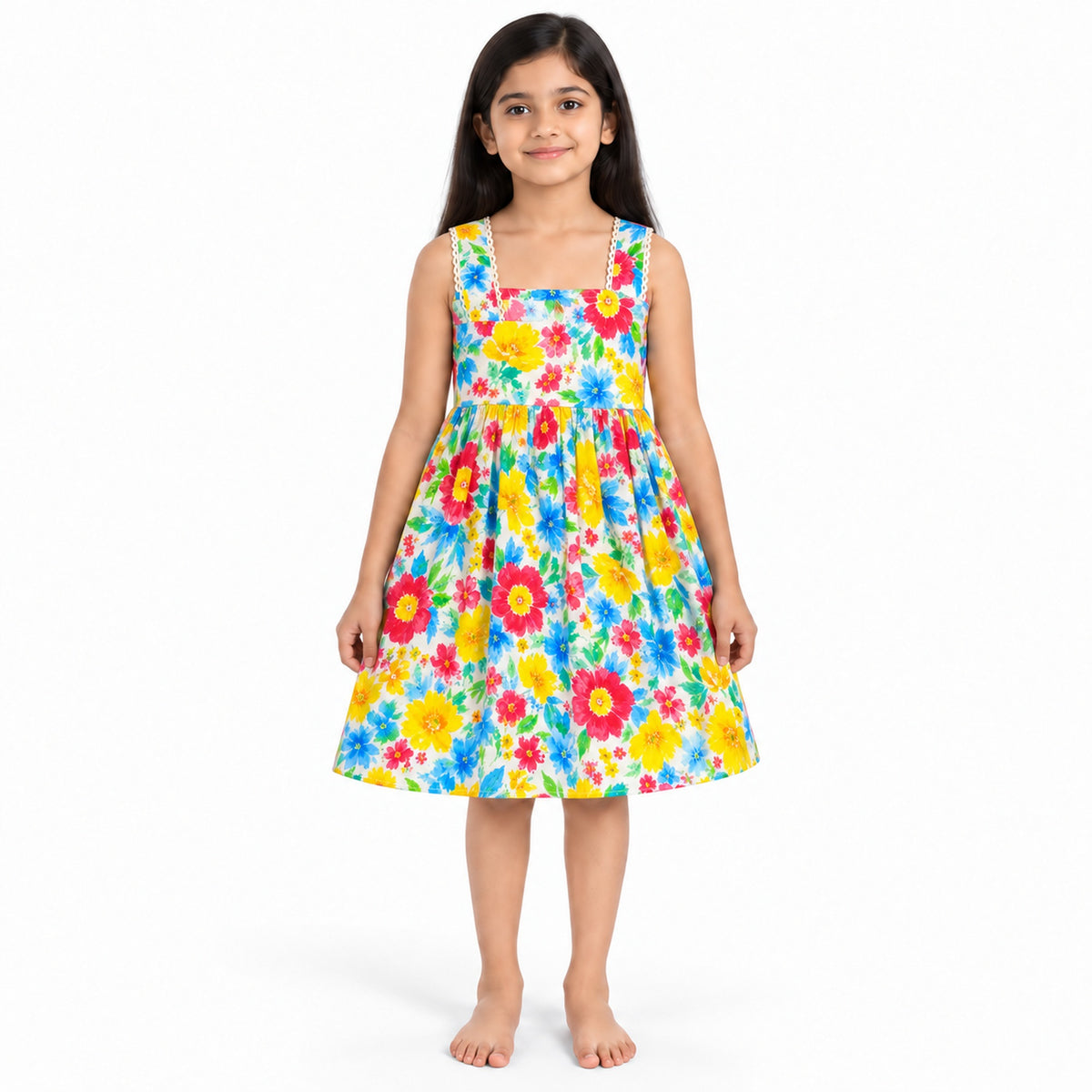 Urban Jipsy Girls Multicolor Floral Sleeveless Square Neck Fit & Flare Dress