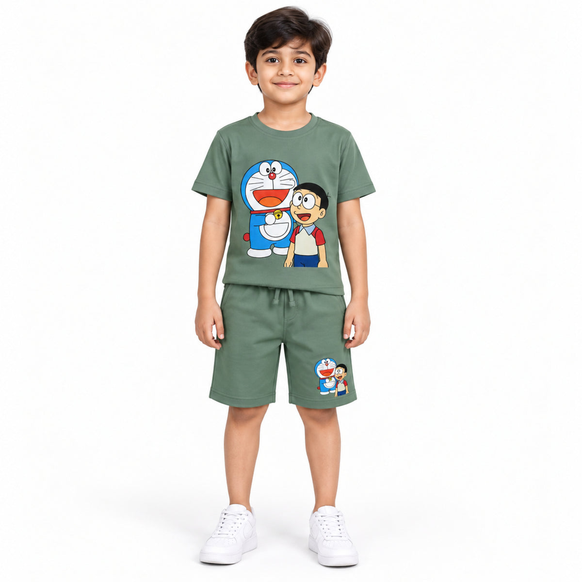 Urban Jipsy Boys Sage Green Cartoon Graphic T-Shirt with Matching Shorts Set