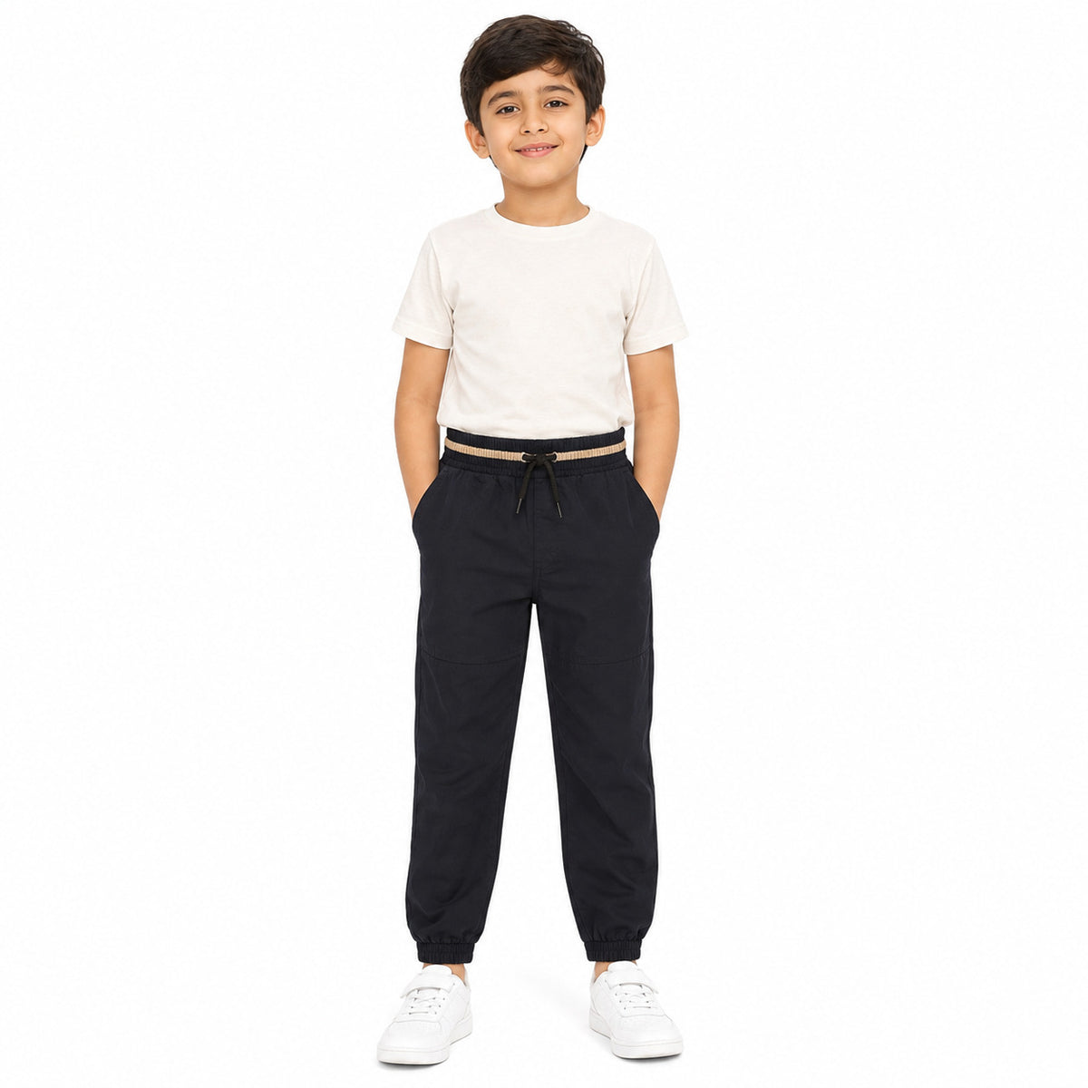 Urban Jipsy Boys Black Casual Jogger Pants with Drawstring Waist & Pockets