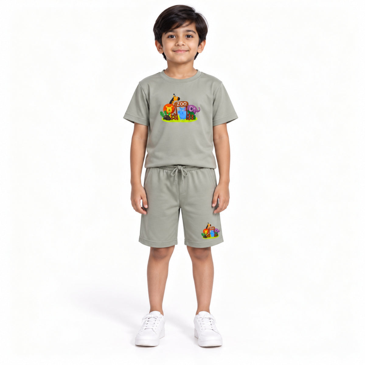 Urban Jipsy Boys Grey Zoo Graphic T-Shirt with Matching Casual Shorts