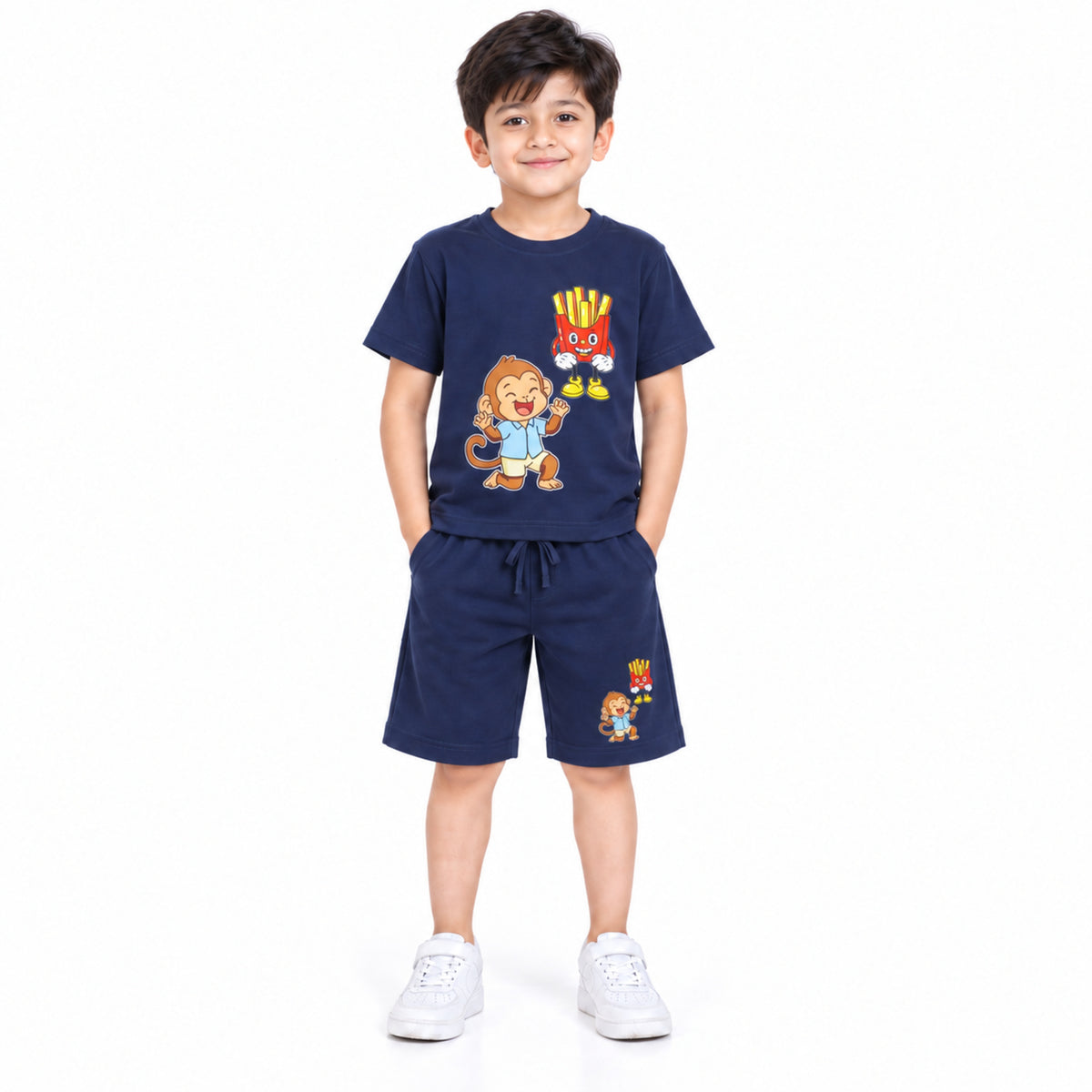 Urban Jipsy Boys Navy Monkey Graphic T-Shirt and Shorts Co-ord Set