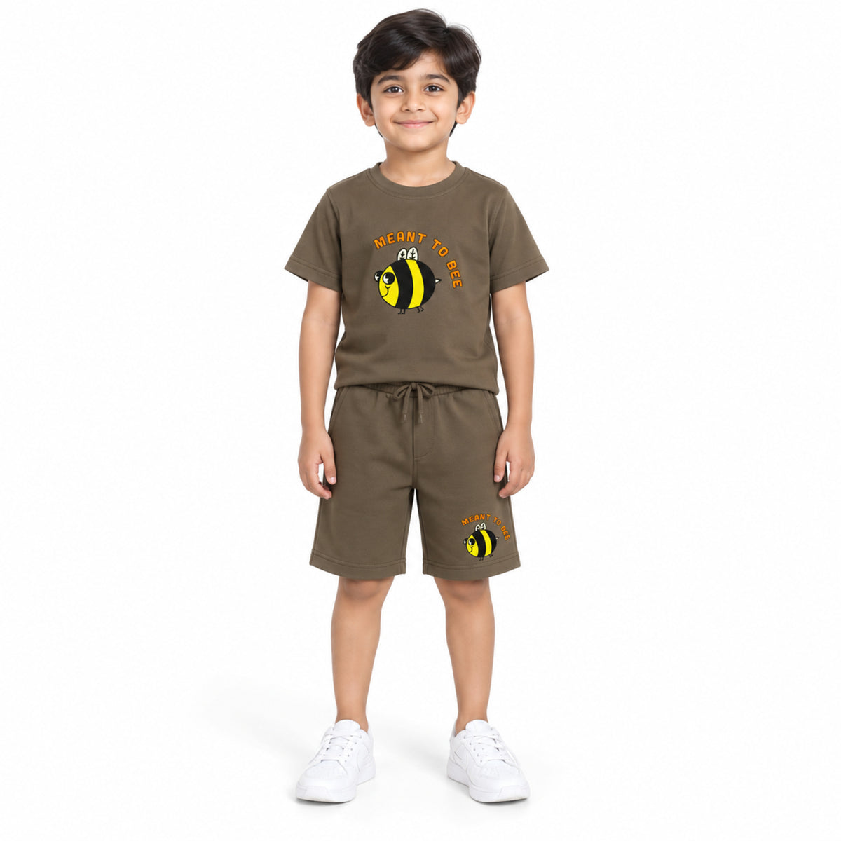 Urban Jipsy Boys Brown Bee Graphic Crew Neck T-Shirt with Matching Casual Shorts