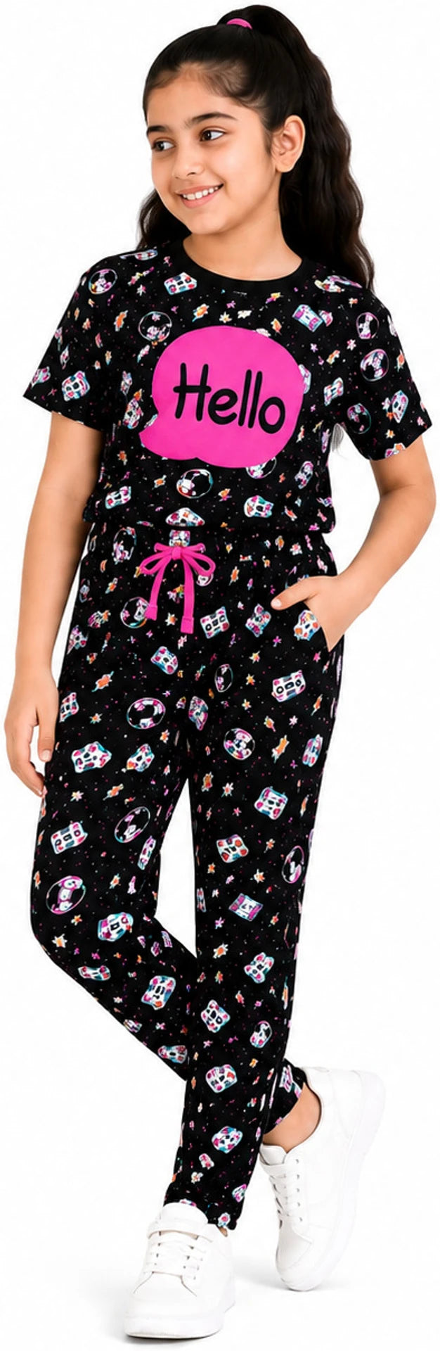 Urban Jipsy Girls Casual T-shirt Trouser (Multicolor, Pack of 1)