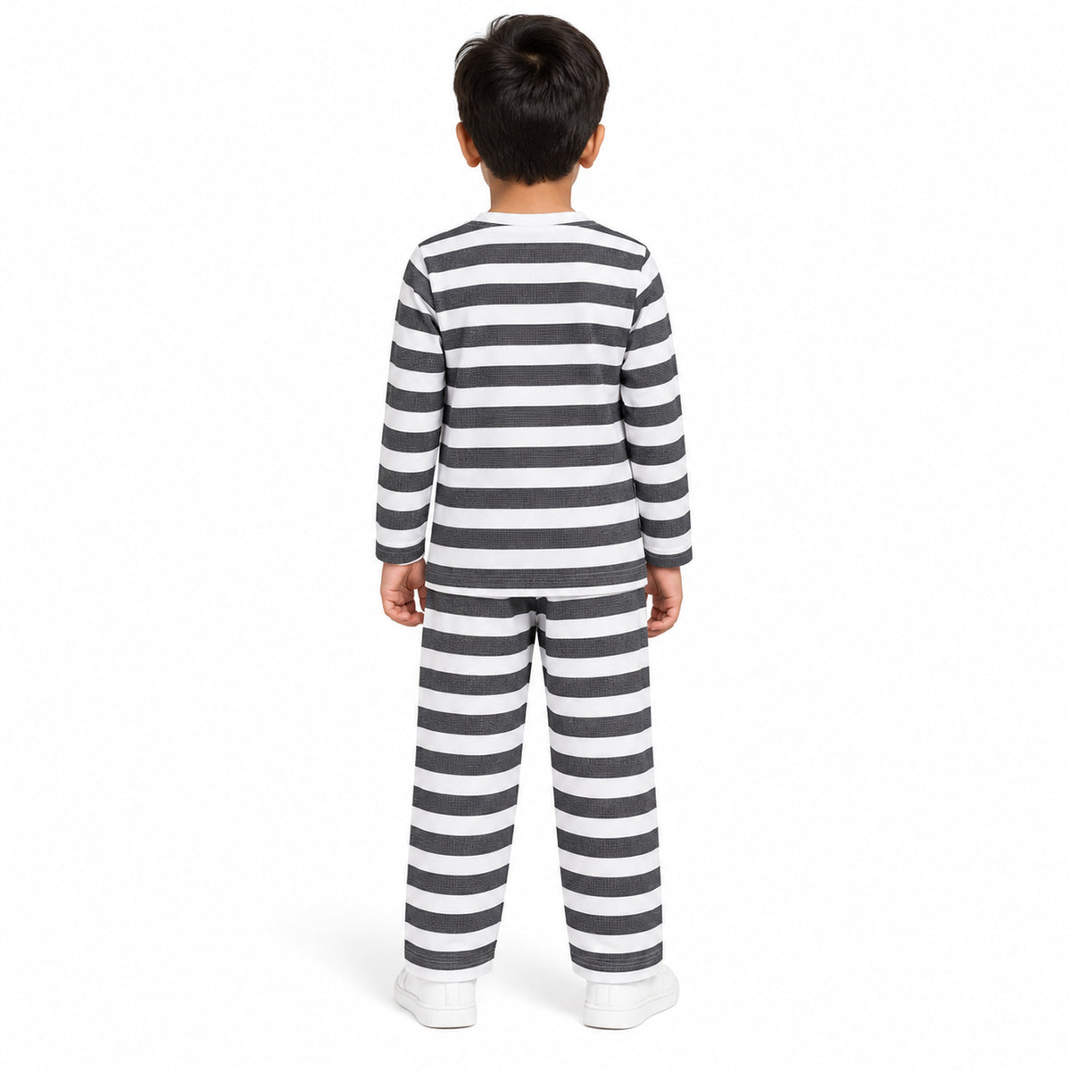Urban Jipsy Boys Grey Striped Character Print Full Sleeve T-Shirt & Pant Co-ord Set