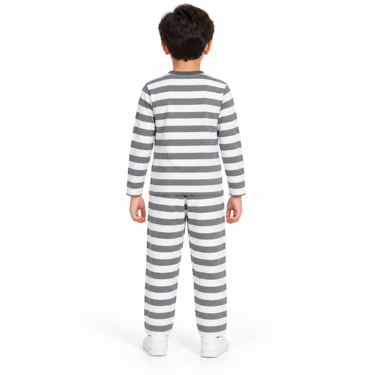 Urban Jipsy Boys Parrot Graphic Grey White Striped Full Sleeve Top & Trouser Set