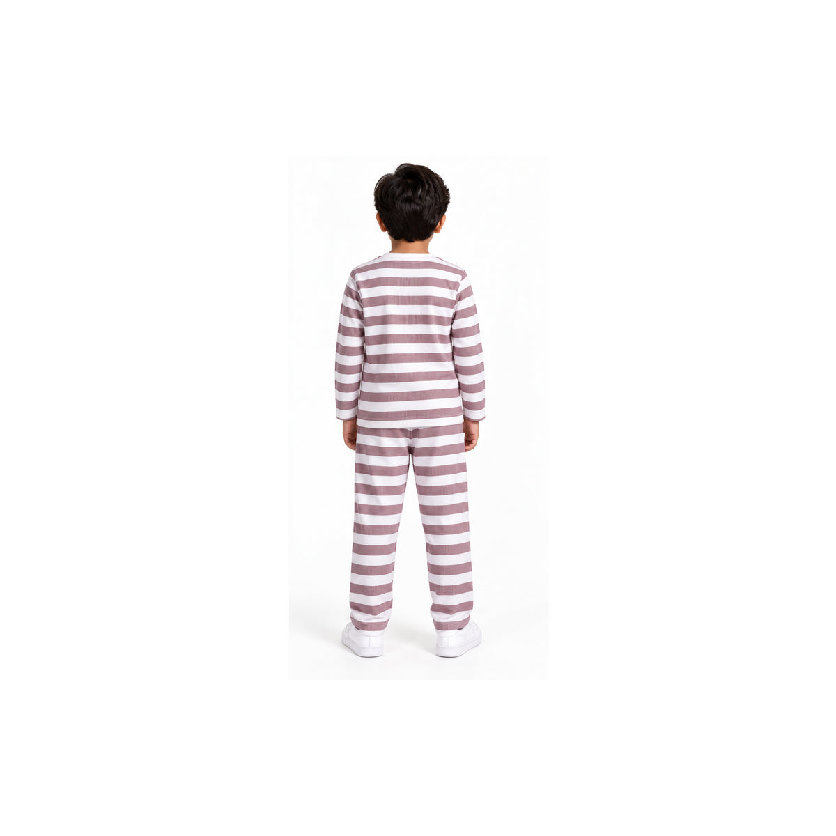 Urban Jipsy Boys Dusty Pink White Striped Cute Dinosaur Print Top & Trouser Set