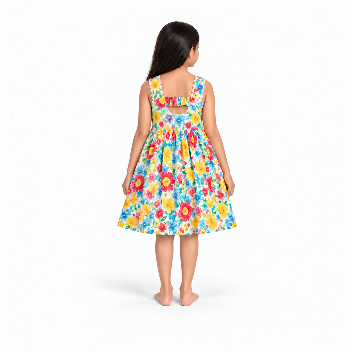 Urban Jipsy Girls Multicolor Floral Sleeveless Square Neck Fit & Flare Dress