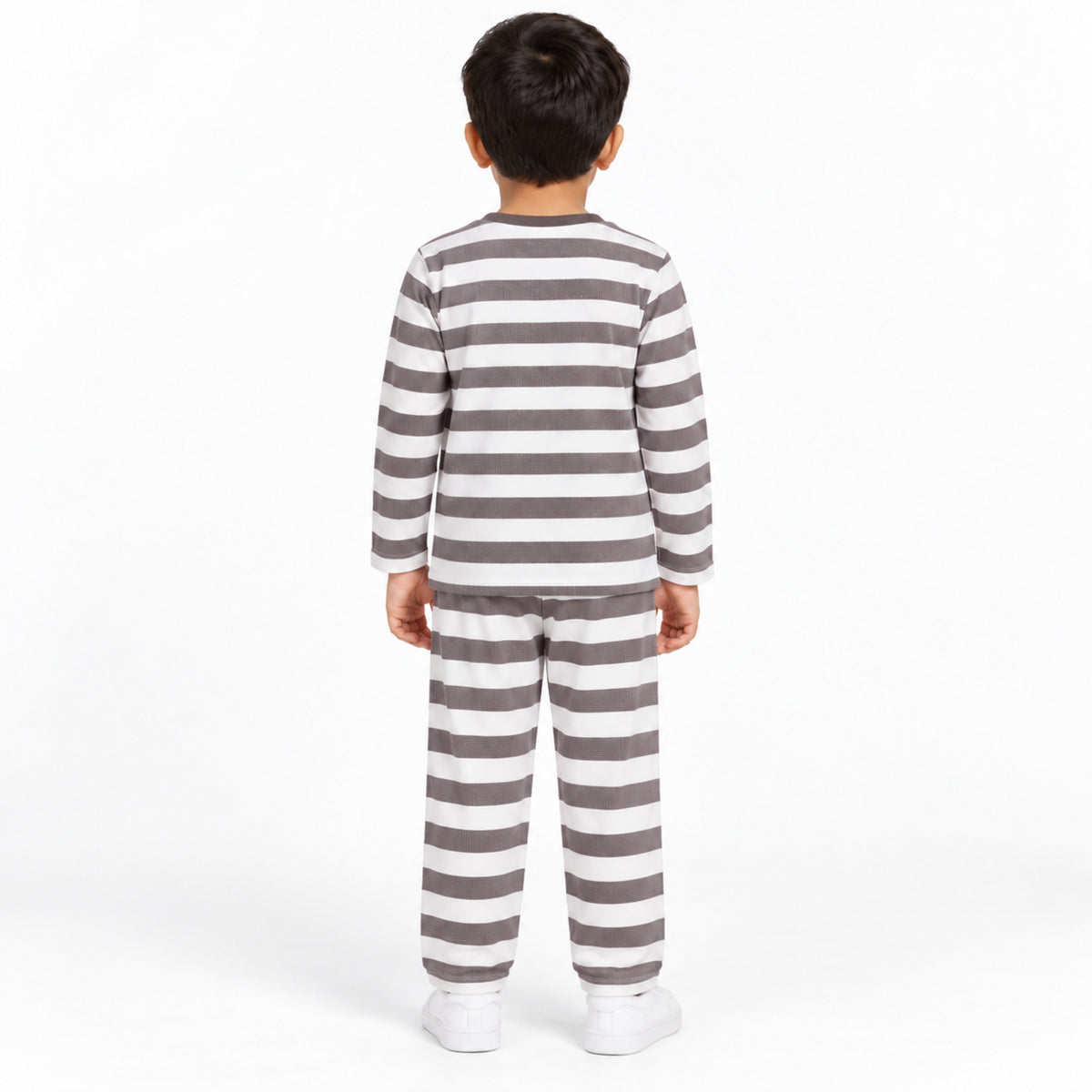 Urban Jipsy Boys Grey Striped Character Print Full Sleeve T-Shirt & Pant Co-ord Set