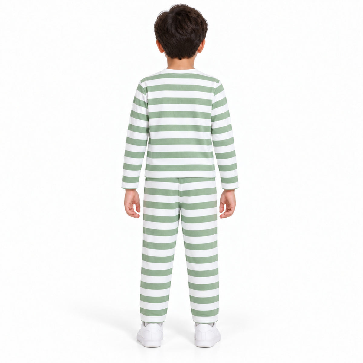 Urban Jipsy Boys Sage Green White Striped Book Graphic Full Sleeve Top & Pant Set