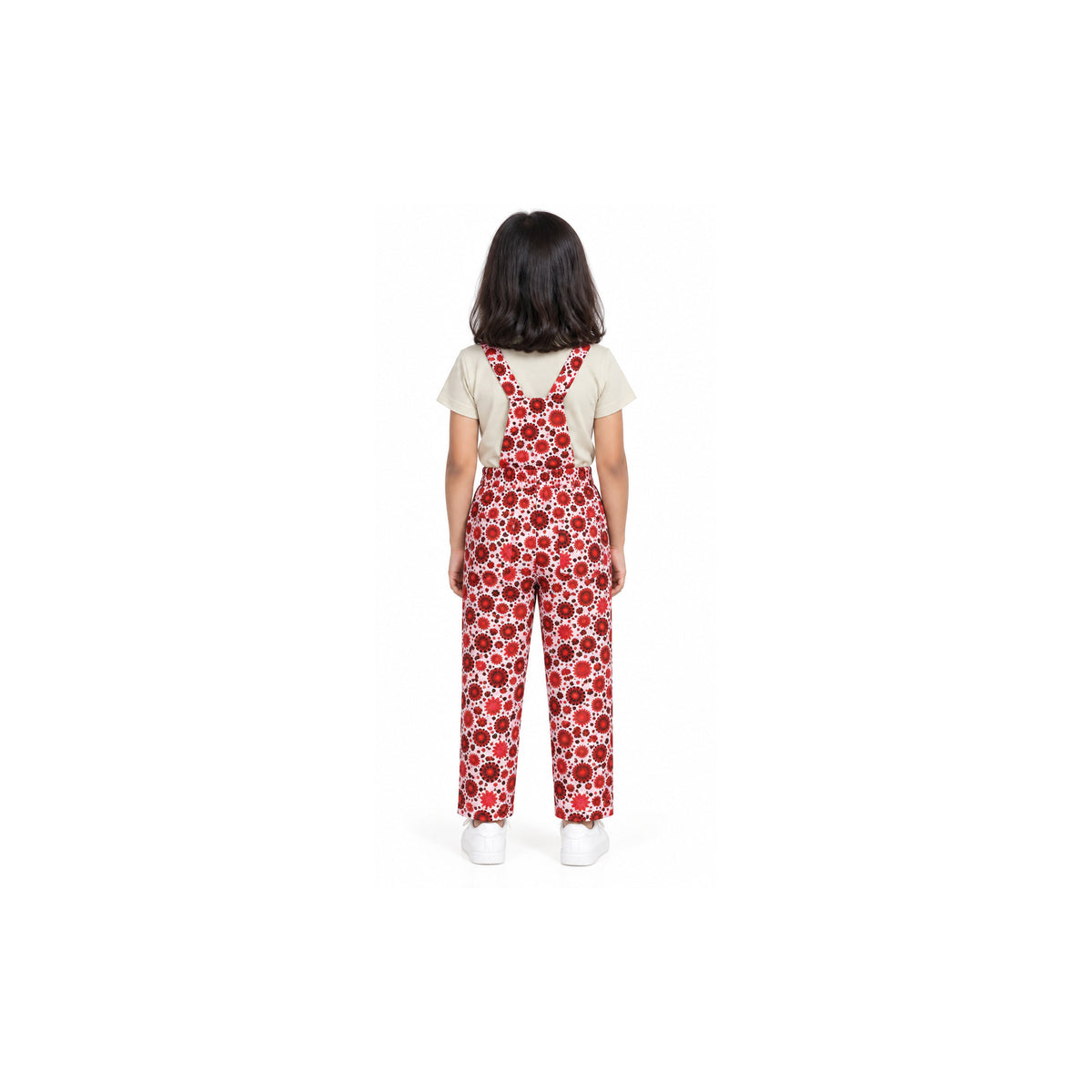 Urban Jipsy Girls Red Floral Printed Dungaree with Adjustable Straps & Front Pockets