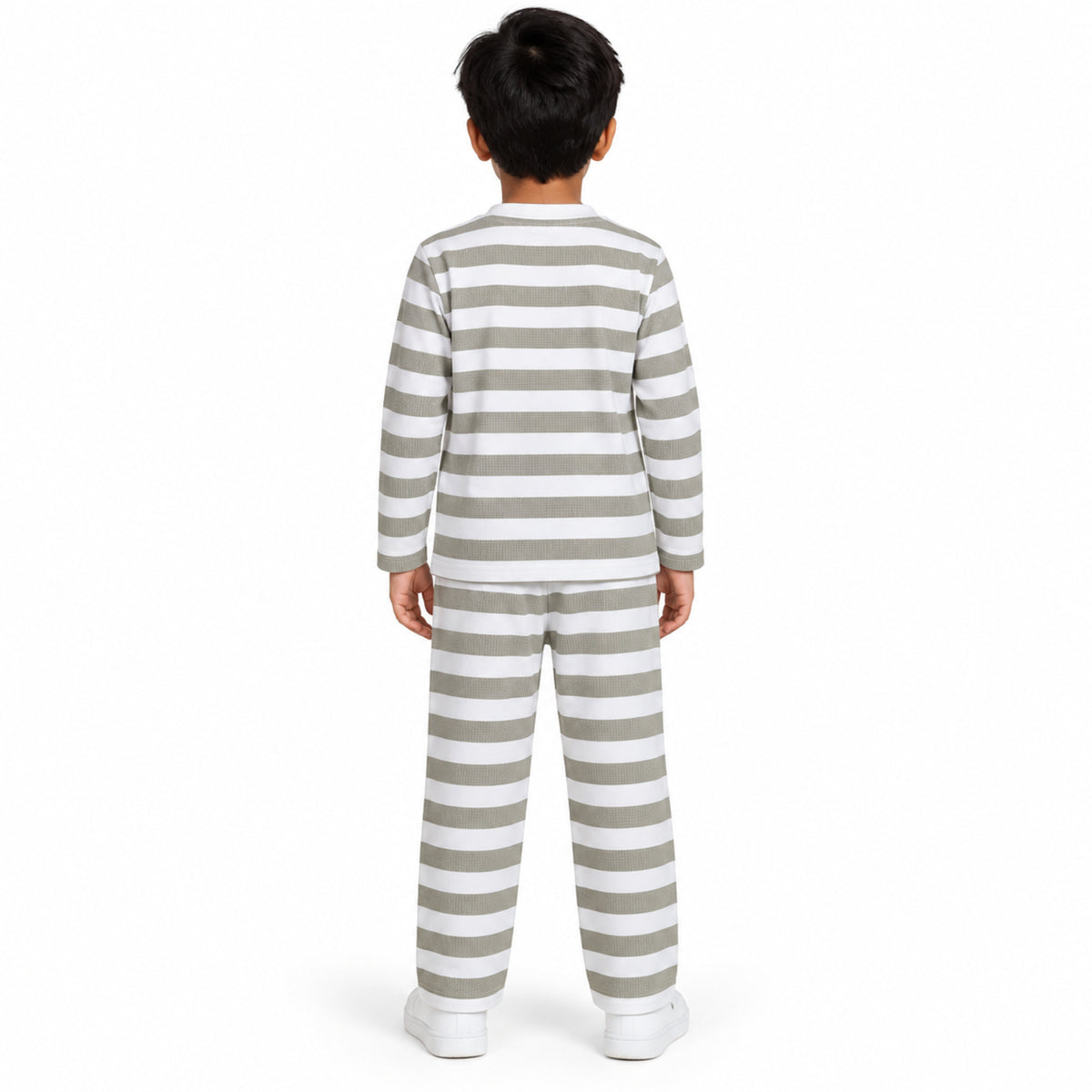 Urban Jipsy Boys Grey White Striped Wild Graphic Full Sleeve Top & Jogger Pant Set