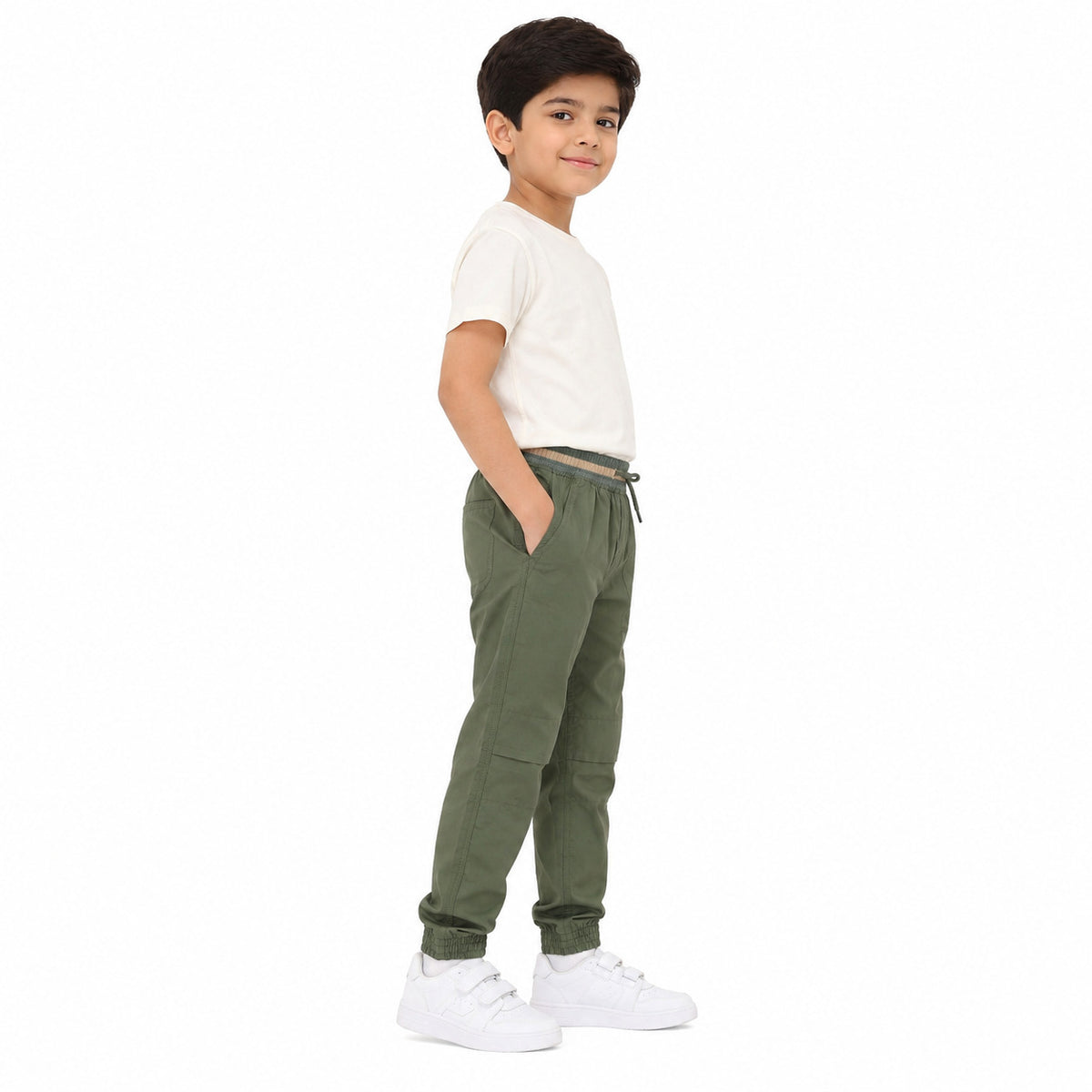 Urban Jipsy Boys Olive Green Jogger Trouser with Elastic Waist & Drawstring