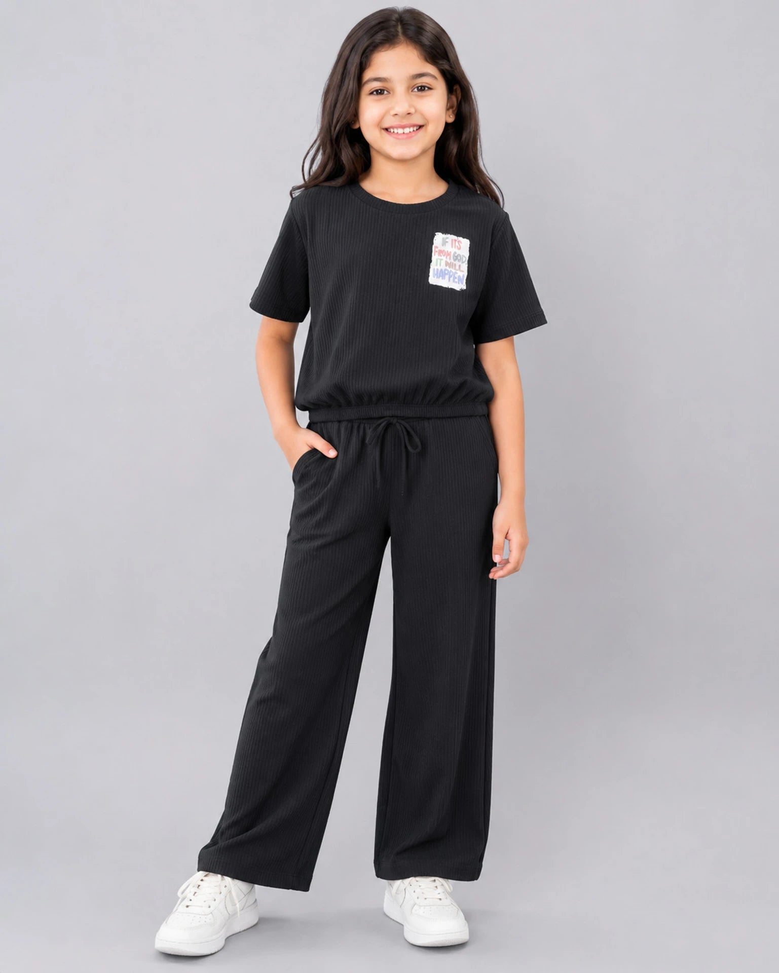 Urban Jipsy Girls Casual T-shirt Trouser (Black, Pack of 1)