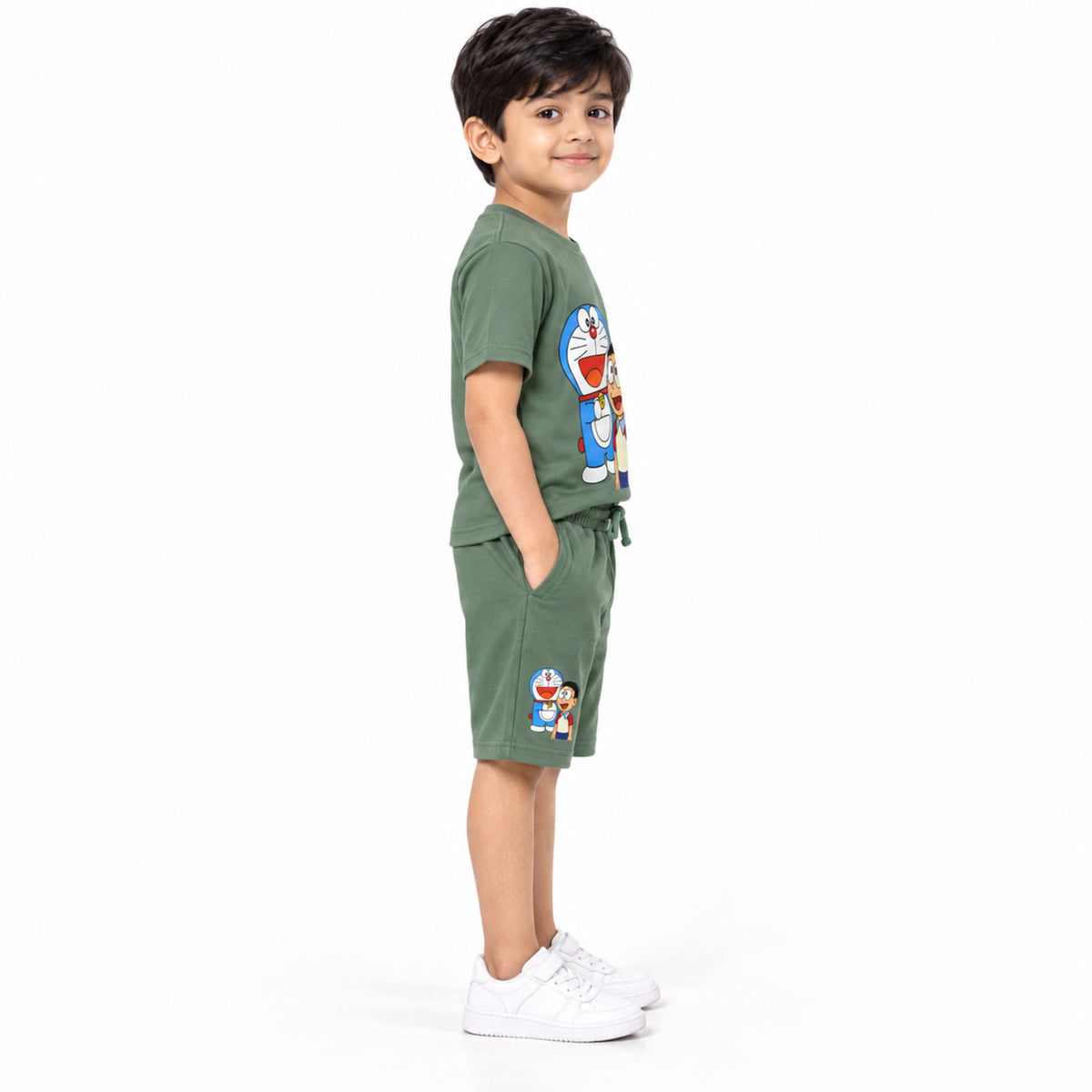 Urban Jipsy Boys Sage Green Cartoon Graphic T-Shirt with Matching Shorts Set