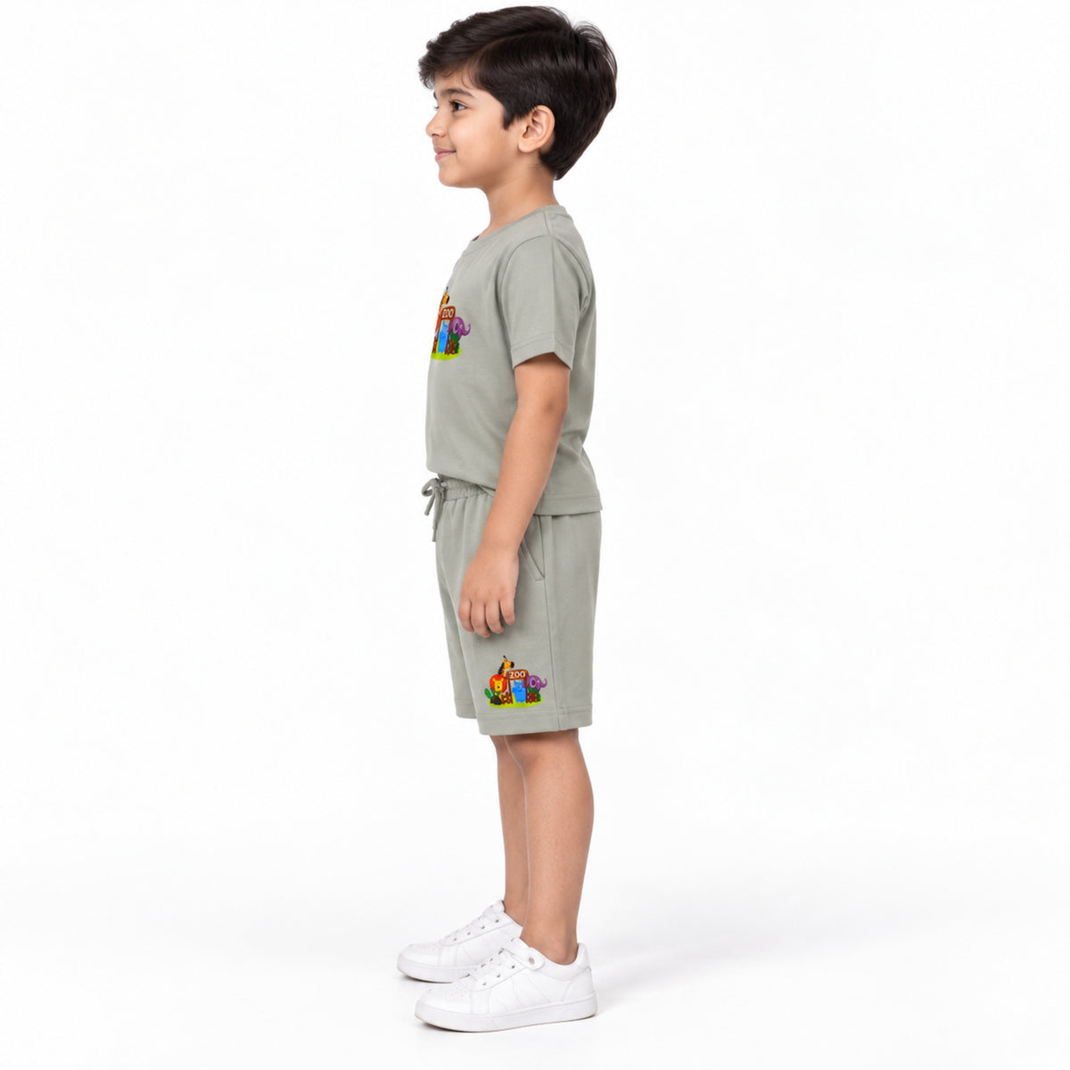 Urban Jipsy Boys Grey Zoo Graphic T-Shirt with Matching Casual Shorts