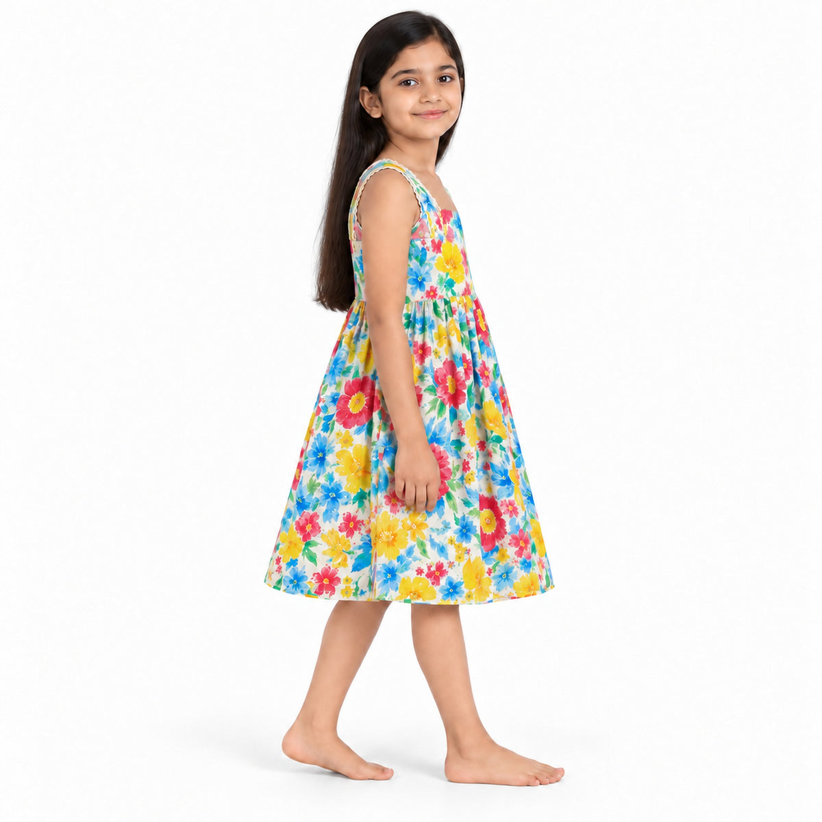 Urban Jipsy Girls Multicolor Floral Sleeveless Square Neck Fit & Flare Dress