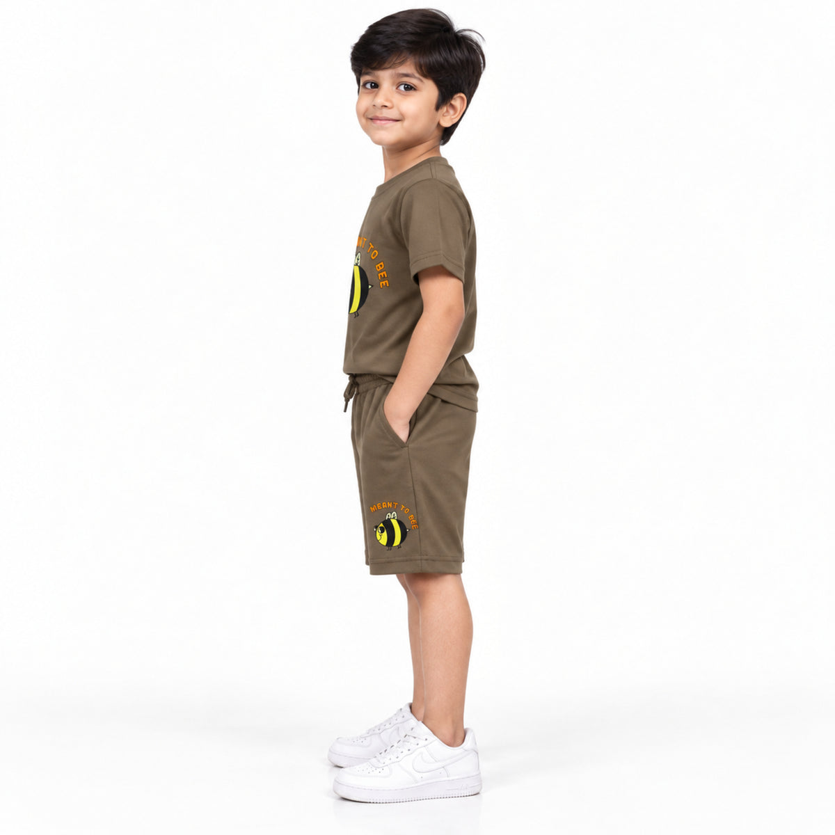 Urban Jipsy Boys Brown Bee Graphic Crew Neck T-Shirt with Matching Casual Shorts