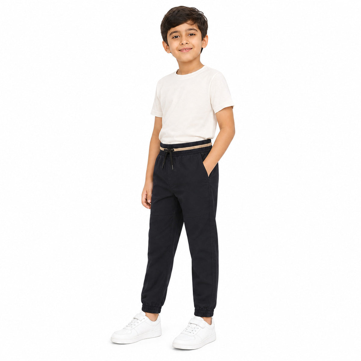 Urban Jipsy Boys Black Casual Jogger Pants with Drawstring Waist & Pockets