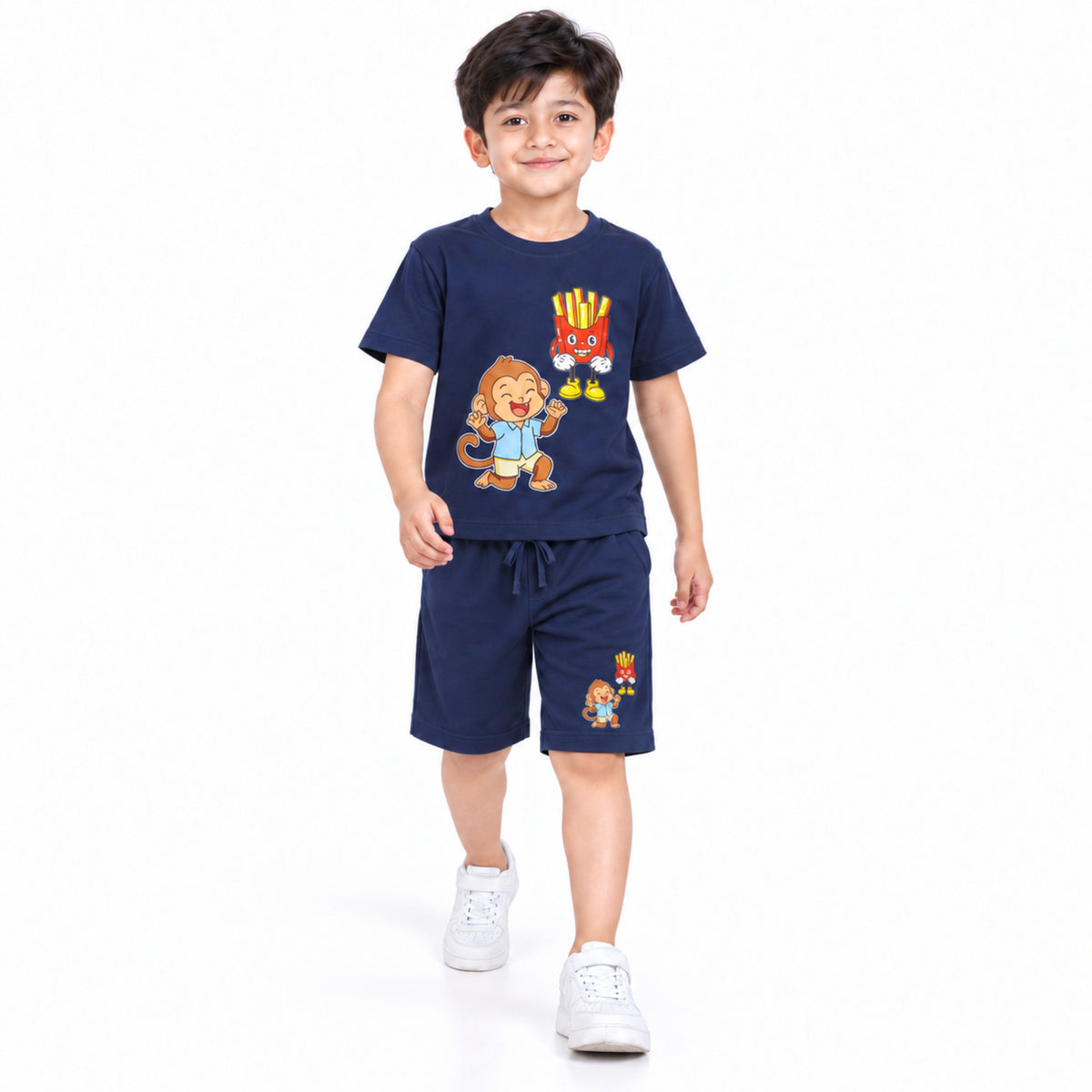 Urban Jipsy Boys Navy Monkey Graphic T-Shirt and Shorts Co-ord Set