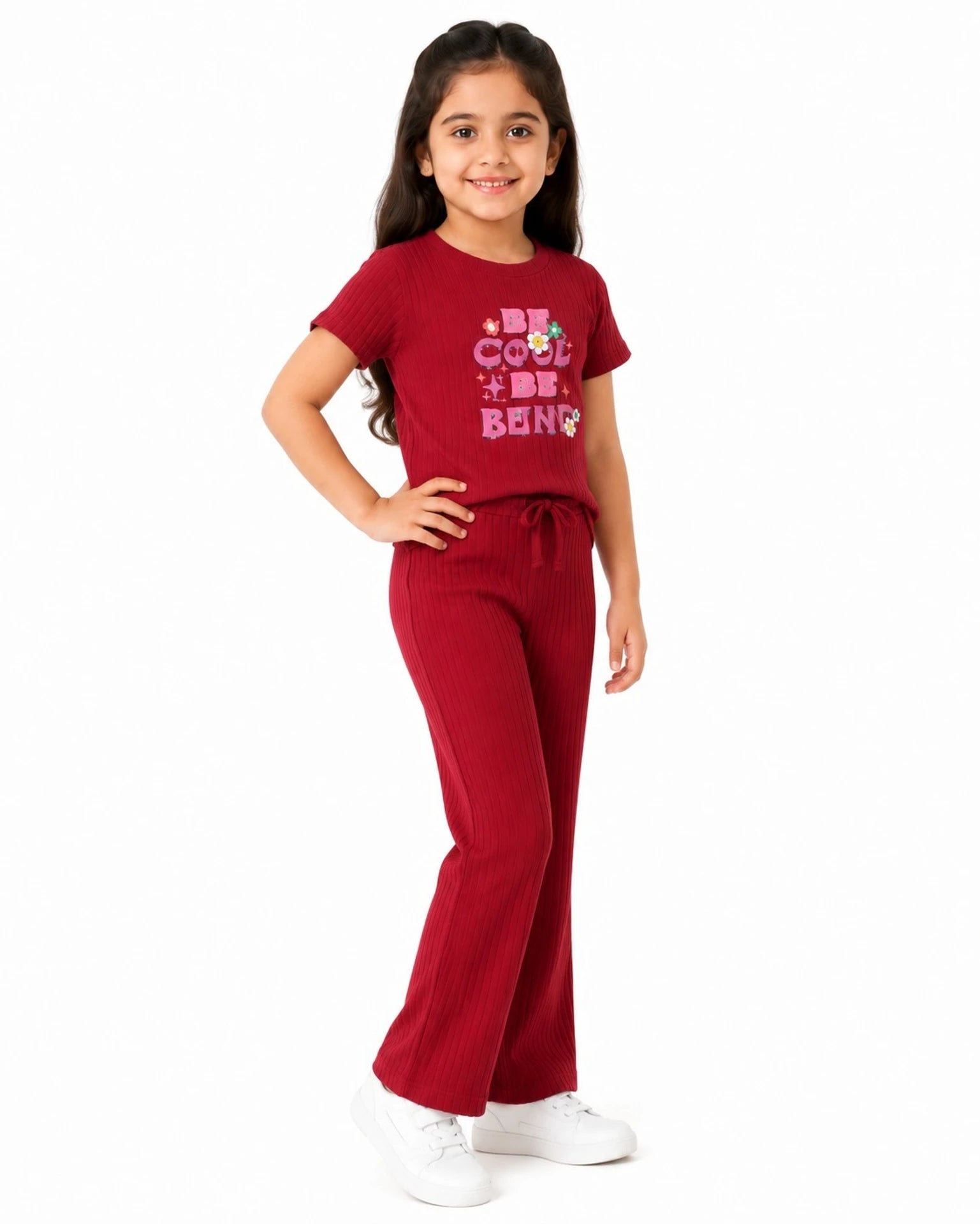 Urban Jipsy Girls Casual T-shirt Trouser (Red, Pack of 1)