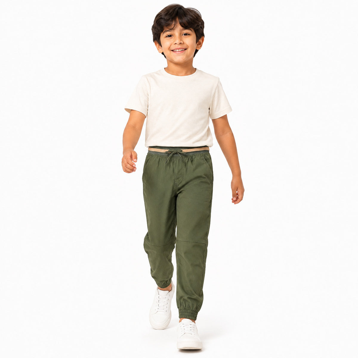 Urban Jipsy Boys Olive Green Jogger Trouser with Elastic Waist & Drawstring