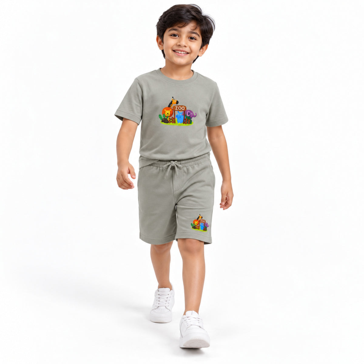 Urban Jipsy Boys Grey Zoo Graphic T-Shirt with Matching Casual Shorts