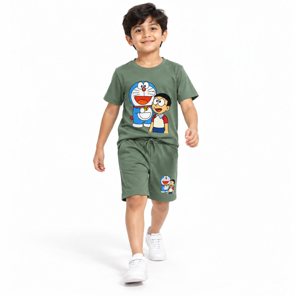 Urban Jipsy Boys Sage Green Cartoon Graphic T-Shirt with Matching Shorts Set