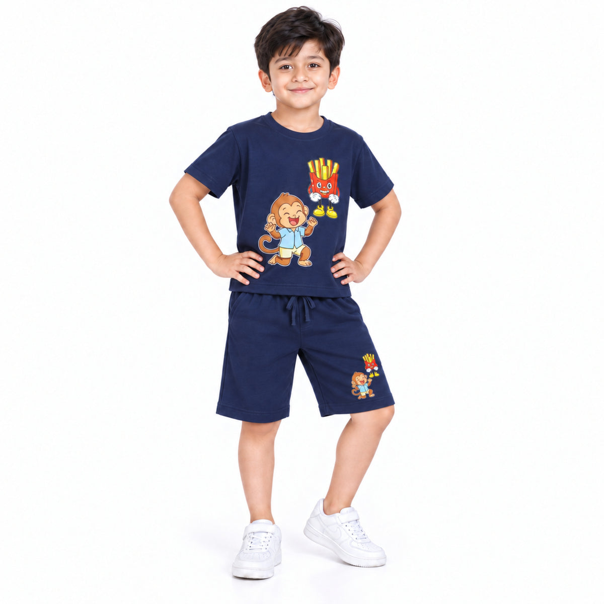 Urban Jipsy Boys Navy Monkey Graphic T-Shirt and Shorts Co-ord Set