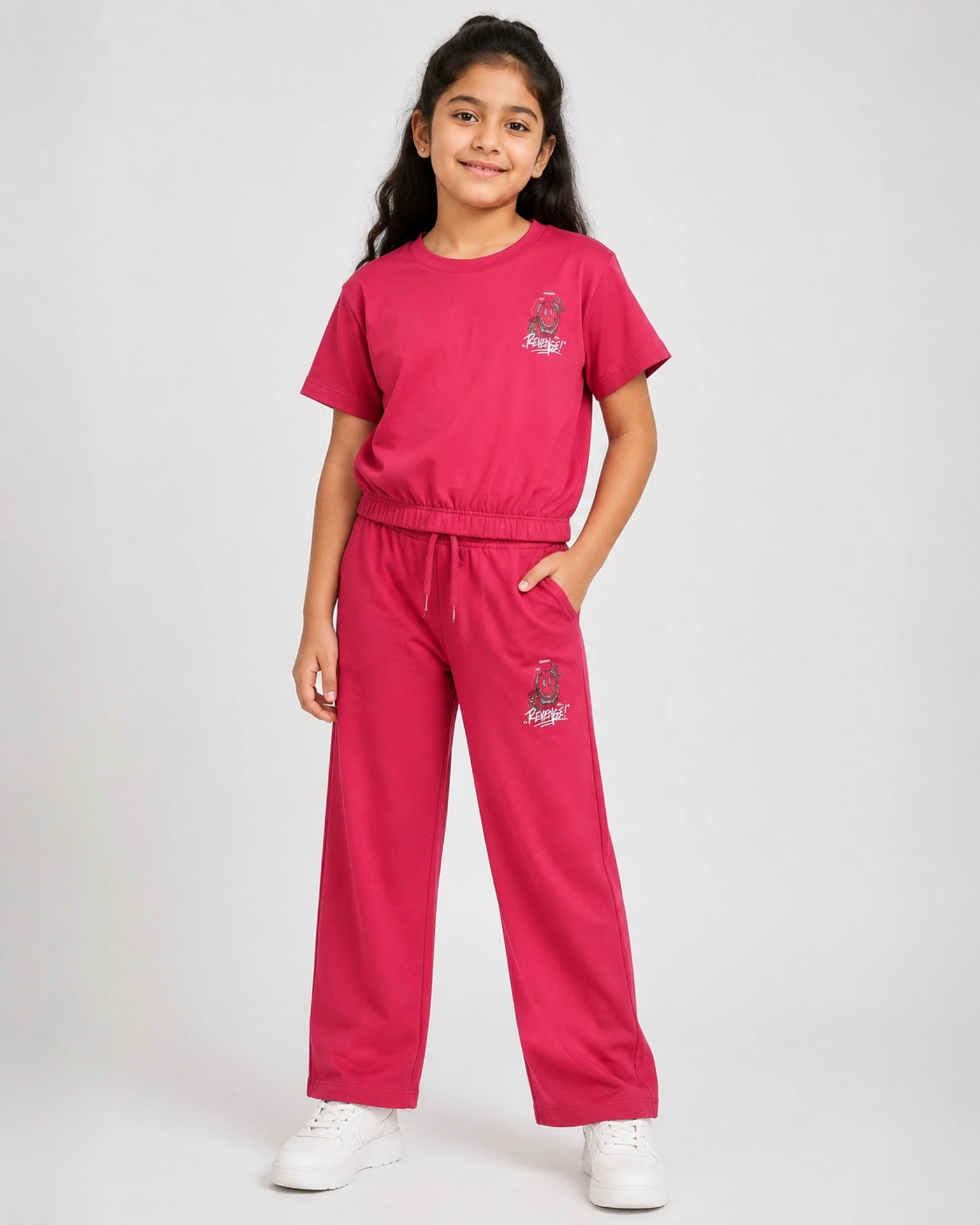 Urban Jipsy Girls Casual T-shirt Trouser (Peppy Red, Pack of 1)