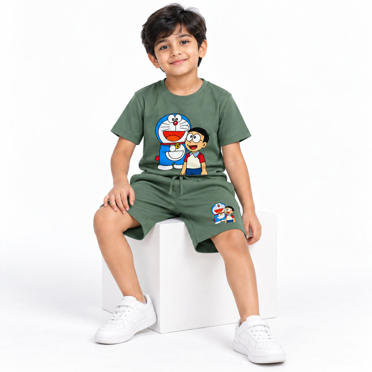 Urban Jipsy Boys Sage Green Cartoon Graphic T-Shirt with Matching Shorts Set