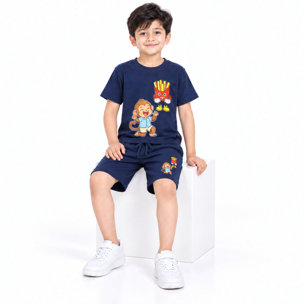 Urban Jipsy Boys Navy Monkey Graphic T-Shirt and Shorts Co-ord Set