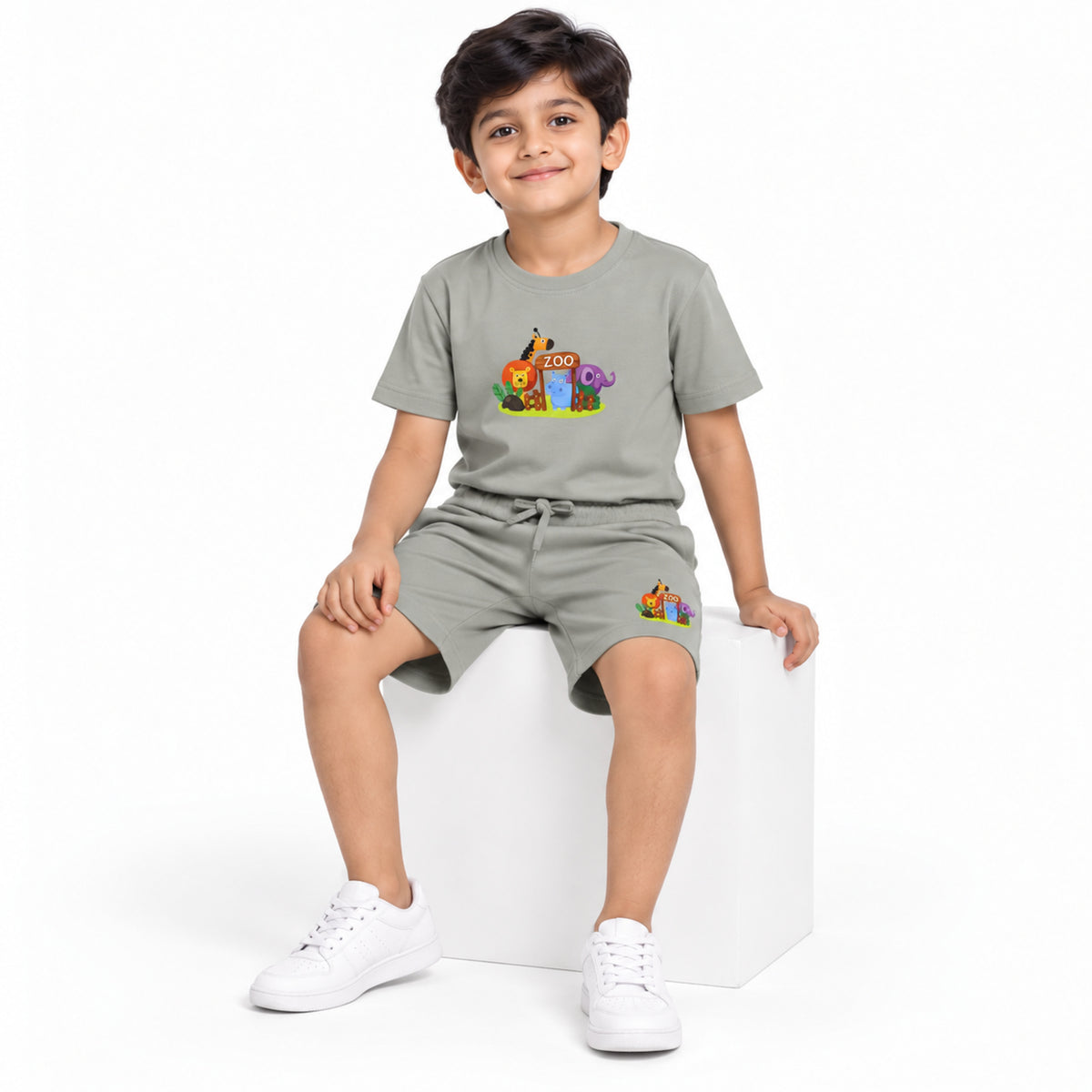 Urban Jipsy Boys Grey Zoo Graphic T-Shirt with Matching Casual Shorts