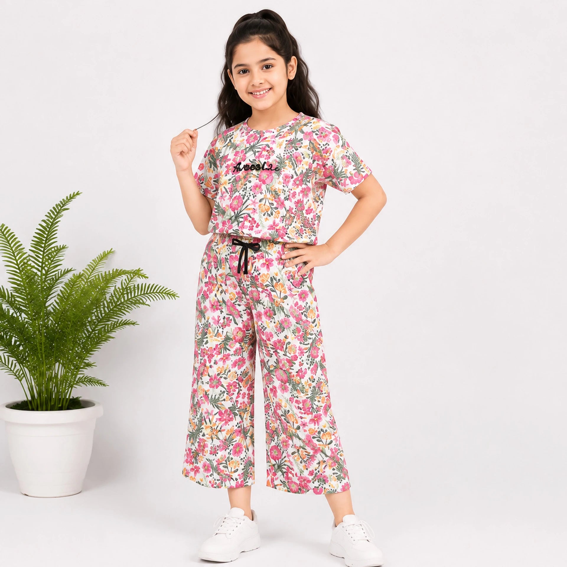 Urban Jipsy Girls Casual T-shirt Trouser (Multicolor, Pack of 1)