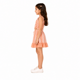 Urban Jipsy Girls Peach Striped Ruched Co-Ord Set | Sleeveless Crop Top & Ruffle Skirt for Girls