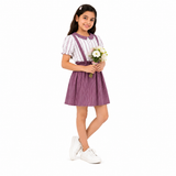 Urban Jipsy Girls Purple Striped Suspender Skirt Co-Ord Set | Peter Pan Collar Crop Top & Skater Skirt