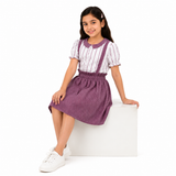 Urban Jipsy Girls Purple Striped Suspender Skirt Co-Ord Set | Peter Pan Collar Crop Top & Skater Skirt
