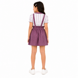 Urban Jipsy Girls Purple Striped Suspender Skirt Co-Ord Set | Peter Pan Collar Crop Top & Skater Skirt