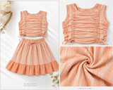 Urban Jipsy Girls Peach Striped Ruched Co-Ord Set | Sleeveless Crop Top & Ruffle Skirt for Girls