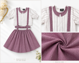 Urban Jipsy Girls Purple Striped Suspender Skirt Co-Ord Set | Peter Pan Collar Crop Top & Skater Skirt
