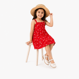 Urban Jipsy Girls Red Floral Fit & Flare Cotton Dress