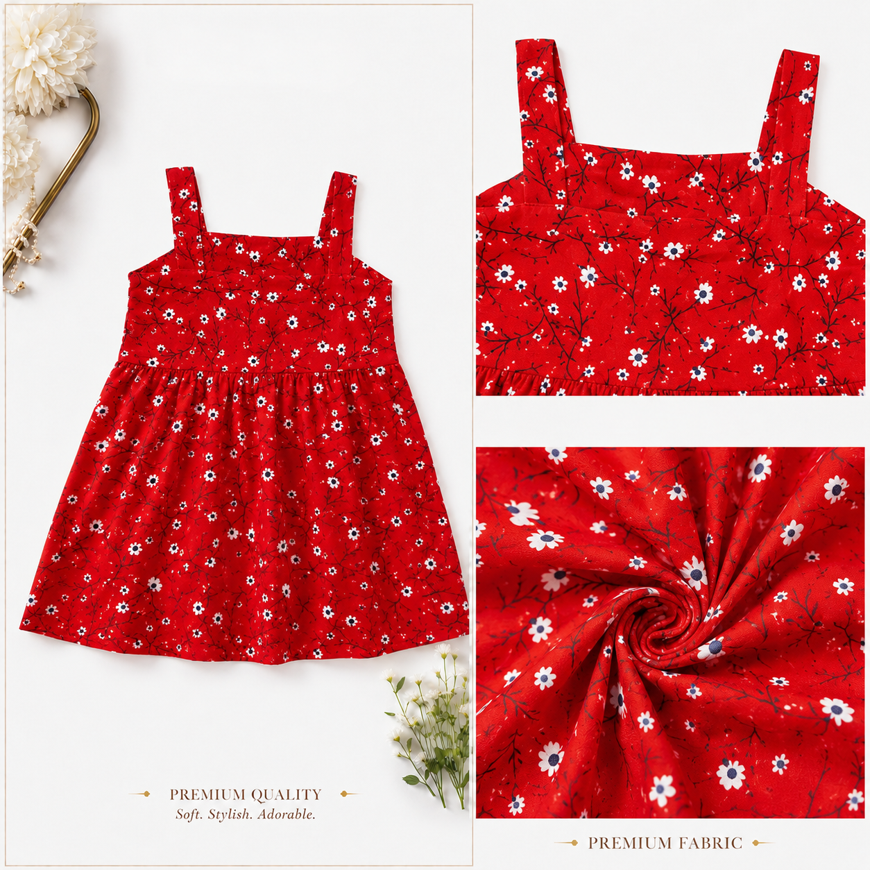 Urban Jipsy Girls Red Floral Fit & Flare Cotton Dress