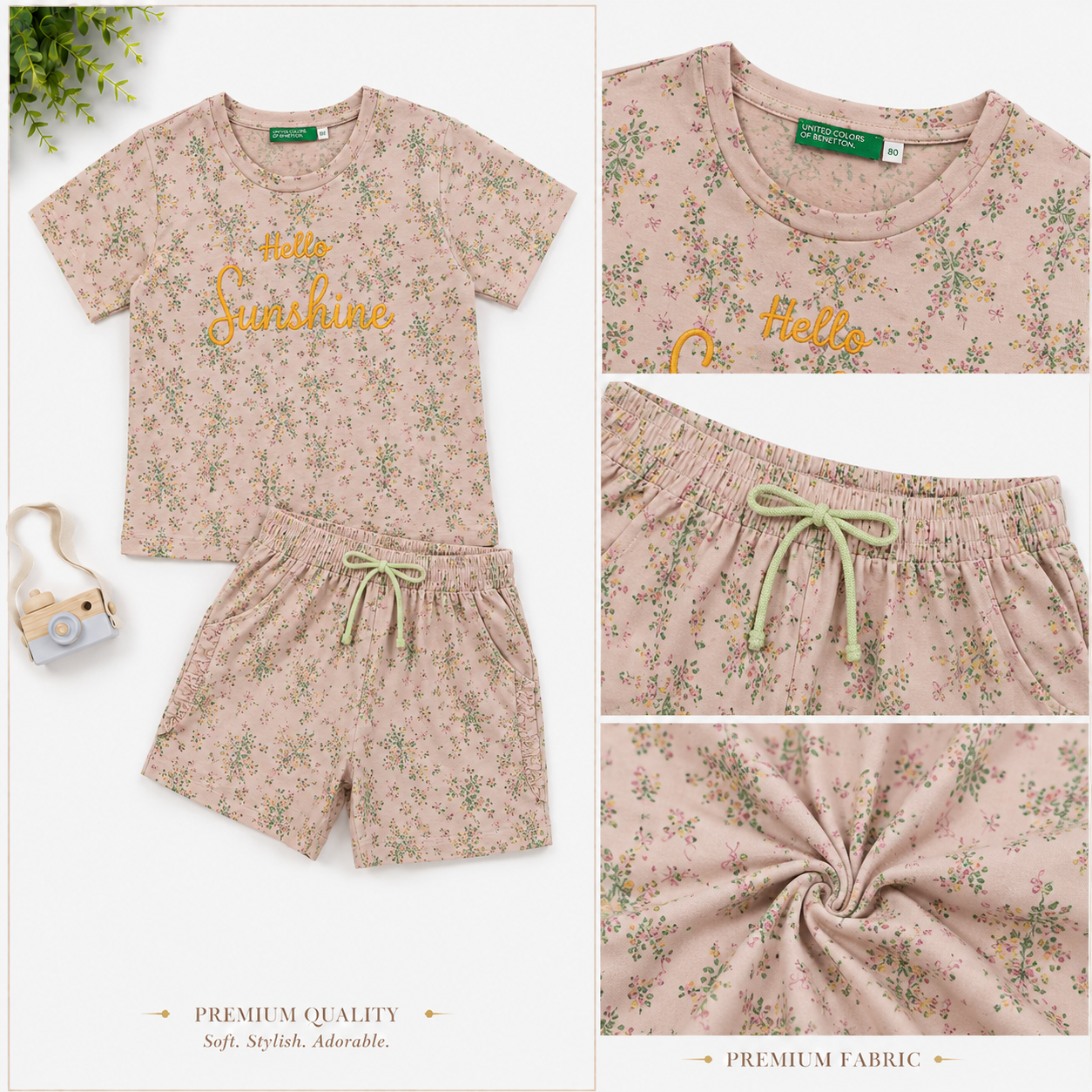 Urban Jipsy Girls Hello Sunshine Cotton Co-Ord Set | Floral Printed T-Shirt & Shorts Set