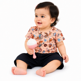Urban Jipsy Baby Girls Floral Cotton Co-Ord Set | Printed T-Shirt & Black Shorts Set