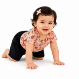 Urban Jipsy Baby Girls Floral Cotton Co-Ord Set | Printed T-Shirt & Black Shorts Set