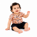 Urban Jipsy Baby Girls Floral Cotton Co-Ord Set | Printed T-Shirt & Black Shorts Set