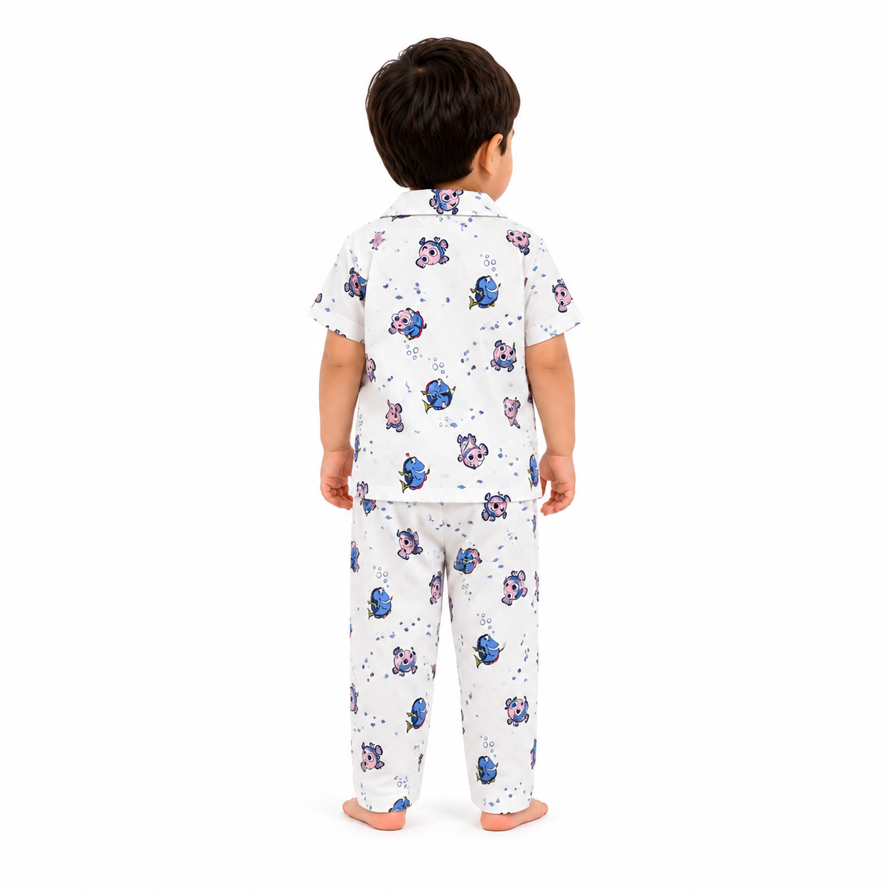 Urban Jipsy Baby Boys Premium Cotton Fish Print Night Suit Set | Soft Shirt & Pajama Sleepwear