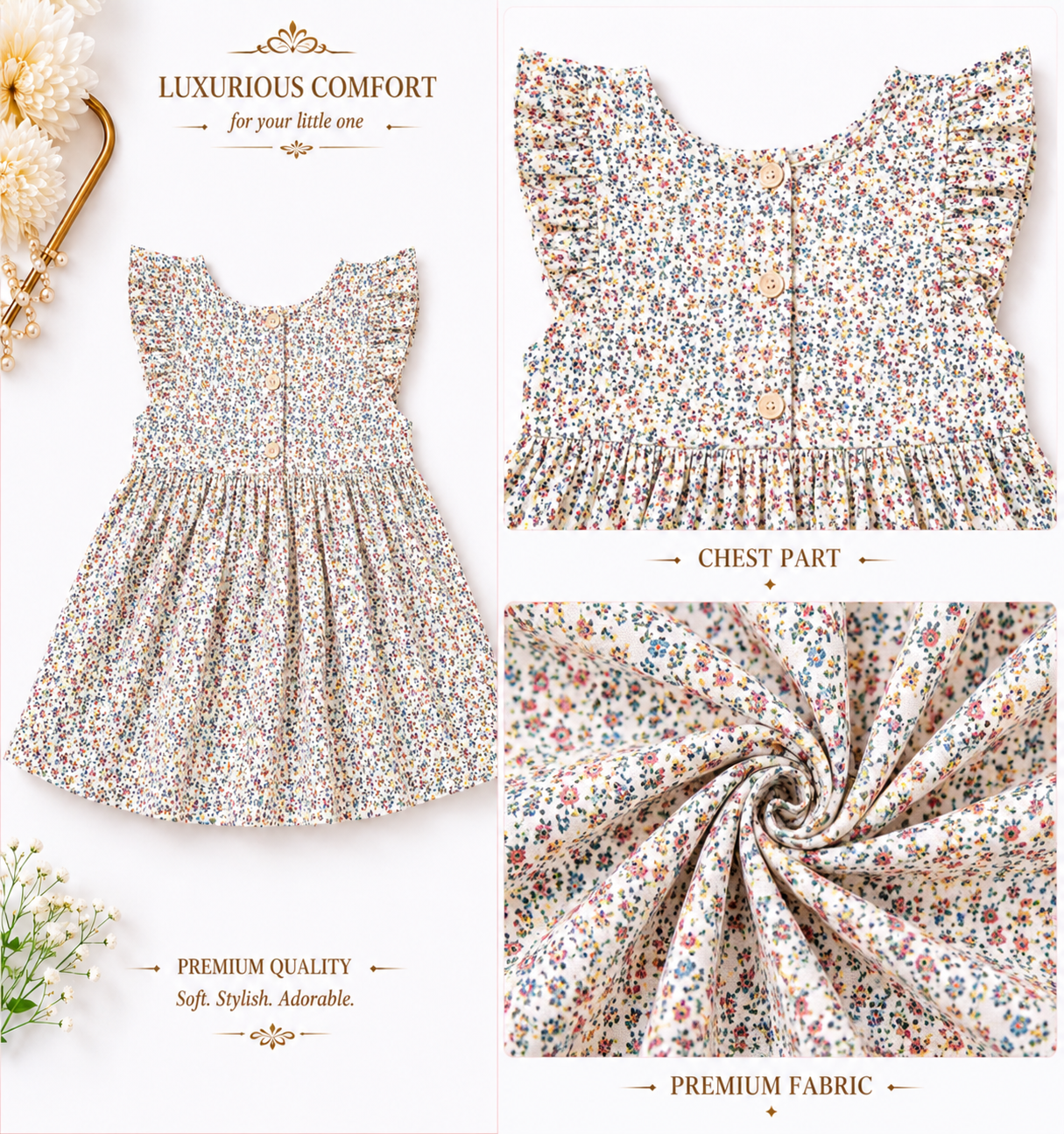 Urban Jipsy Girls Cream Floral Fit & Flare Cotton Dress