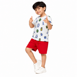 Urban Jipsy Boys Printed Cotton T-Shirt & Shorts Co-Ord Set | Grey & Red Summer Outfit
