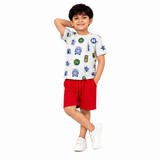 Urban Jipsy Boys Printed Cotton T-Shirt & Shorts Co-Ord Set | Grey & Red Summer Outfit
